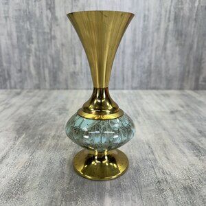 DELFT Holland Hand Painted Ceramic and Brass Vase